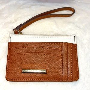 ANN Klein- antique saddle, and cream, zip ID. Card case holder W/ wrist band